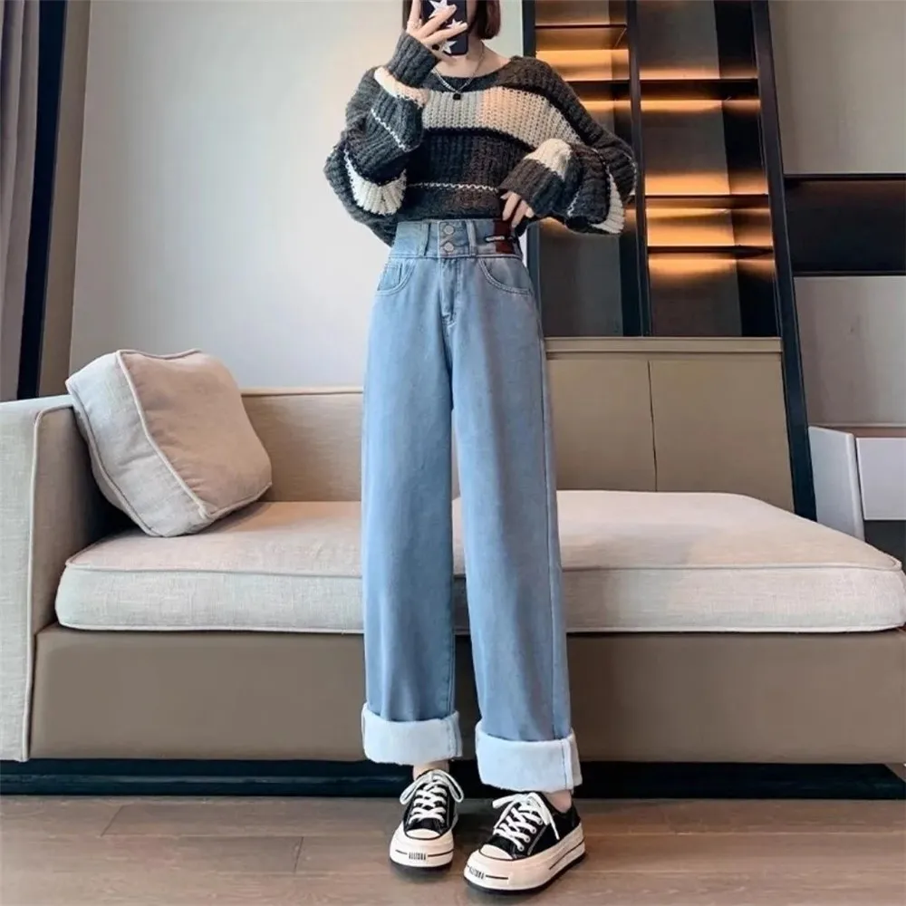 Winter Plus Velvet Casual Vintage Trashy Y2k Jeans Women Korea Dongdaemun 2023 Low Rise Denim Pants New Baggy 90s Denim Trousers