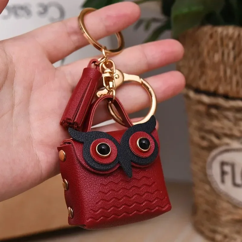 1 PC Cute Key Bag Owl Coin Purse Mini School Bag Car Key Chain Pendant Lady Wallet PU Leather Coin Purses Coin Purse Keychain