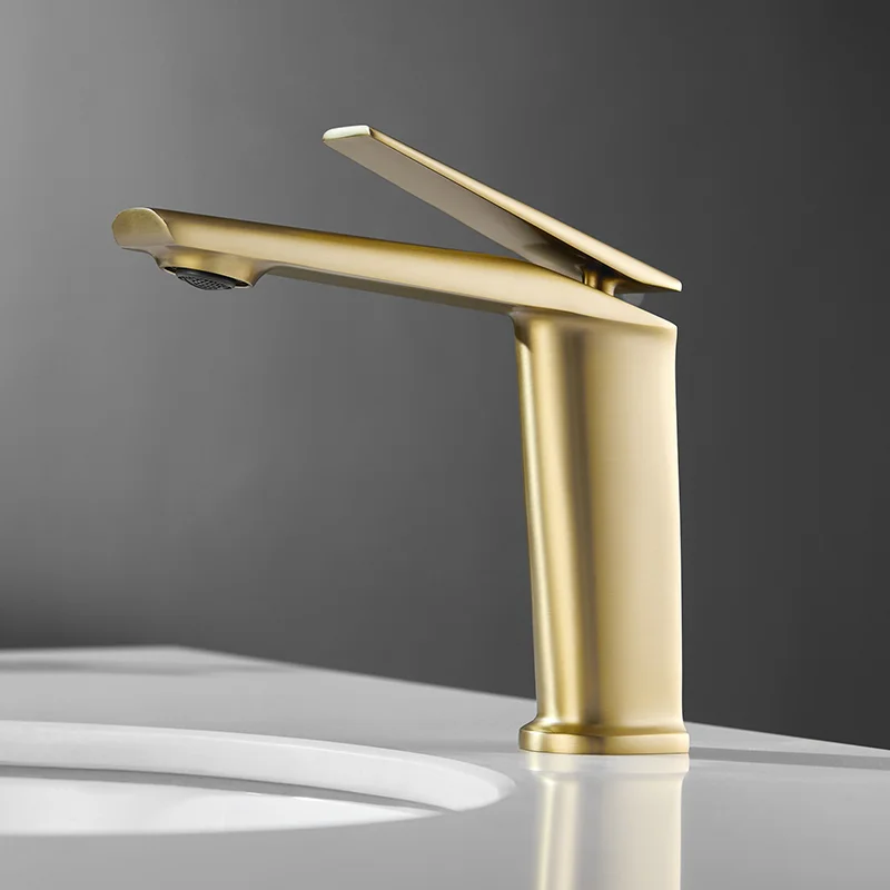 

Brushed Gold Faucet Mixed Hot & Cold Water Washbasin Taps Copper Sink Faucet Modern Designs Bathroom Decorating Accessories