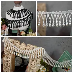 1yard price beaded lace accessories black and white pearl beads lace skirt wedding dress diy decorative clothing accessories