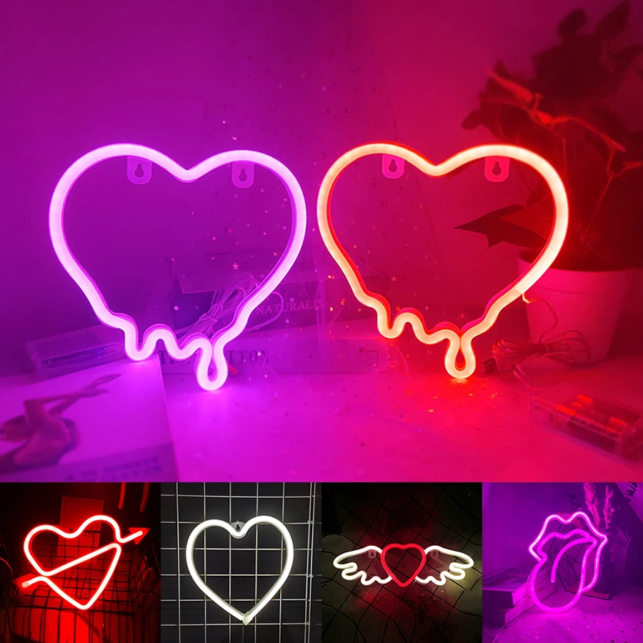 Angel Hart Neon Light Sign Lip Liefde Led Decoratie Lamp Creatieve Bruiloft Muur Raam Kinderkamer Verjaardagscadeau