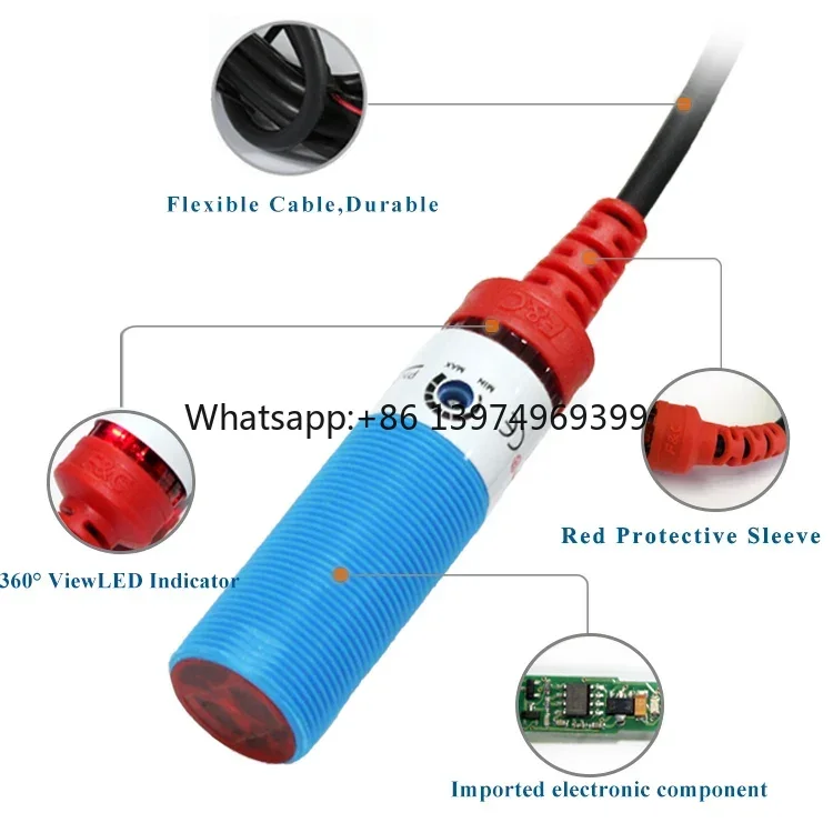 40cm Sensing Distance Adjustable Plastic Detector Sensor Dr18ri-S40n M18 Cylindrical Photoelectric Switch