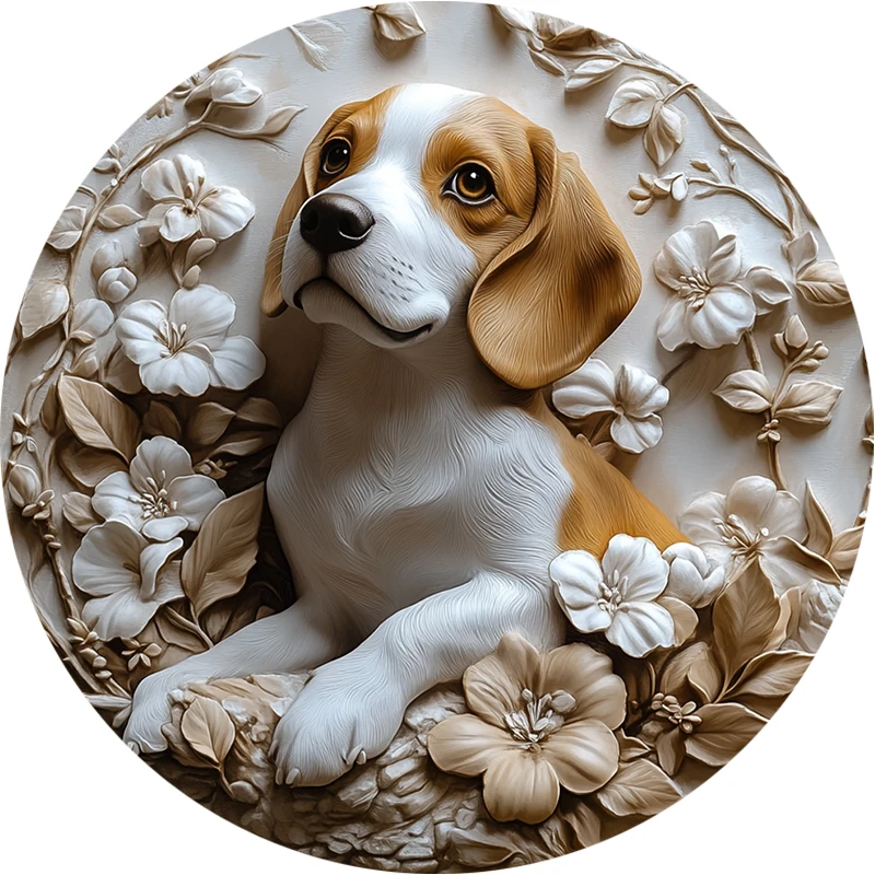 Pinturas Decorativas Personalizadas Beagle, 2D Impresso Pinturas Decorativas Circulares, Lápides Pet Lembrança Única