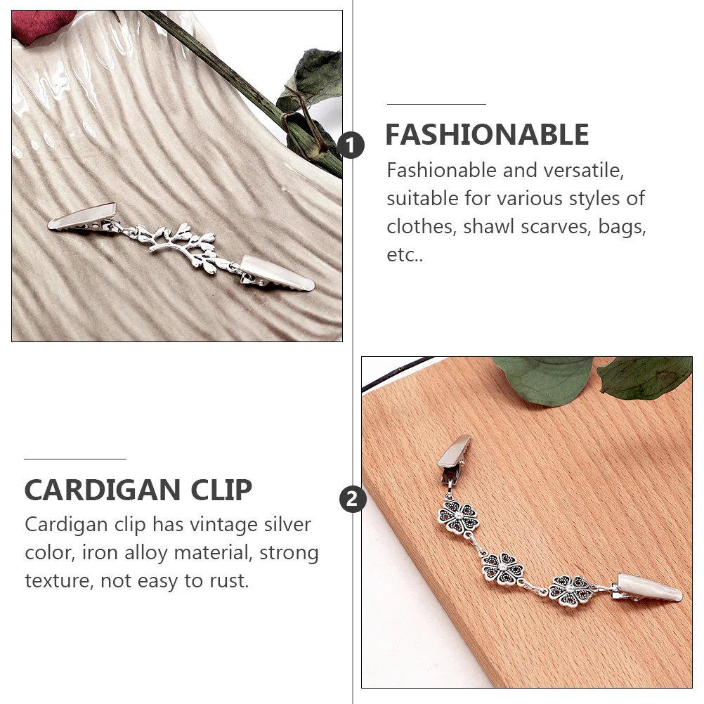 5Pcs Vintage Silver Sweater Clips Cardigan Clasps Retro Shawl Scarf Brooch Pins Elegant Fashion Accessories for Women