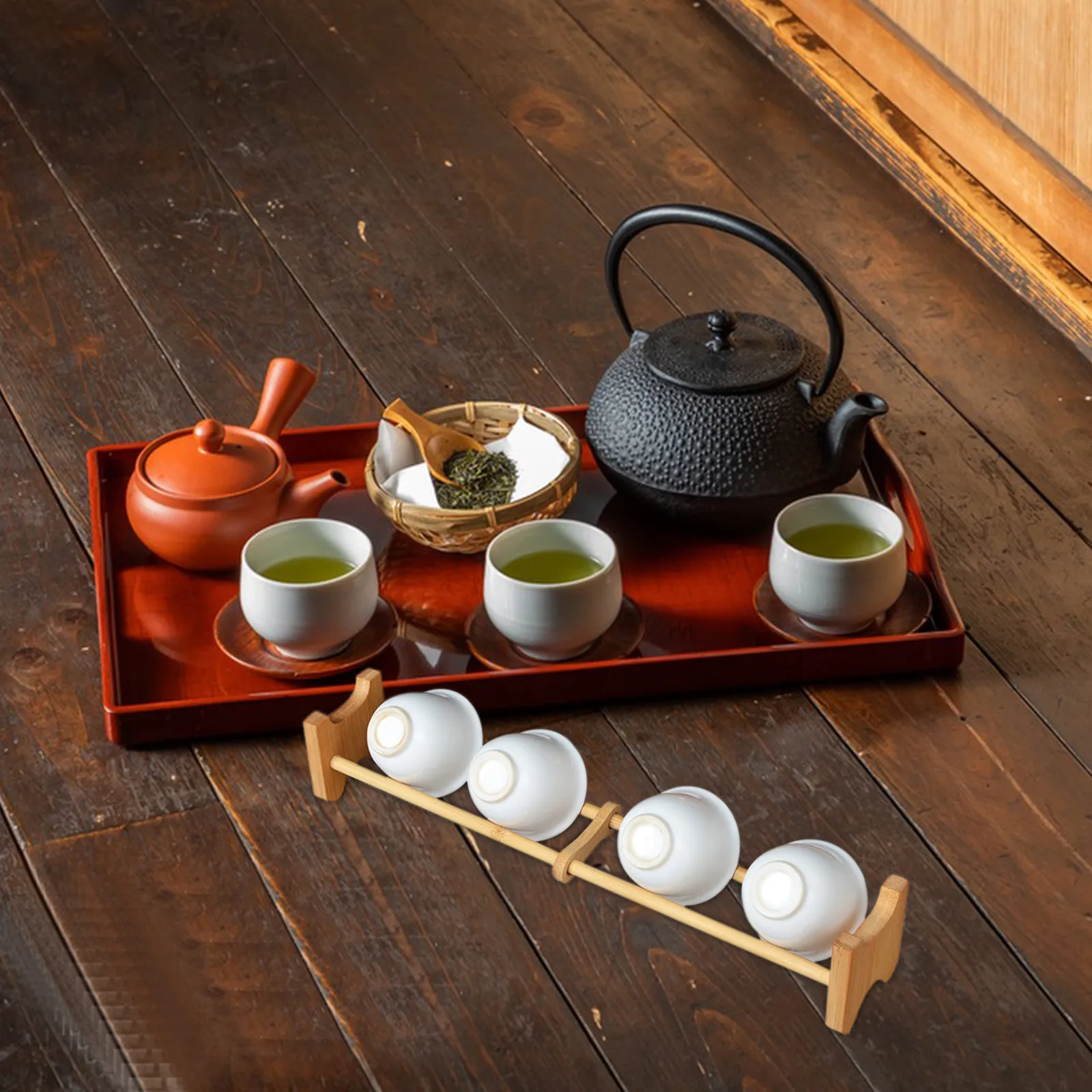 

Подставка для чайных чашек из бамбука: легкая сборка без инструментов, компактный дизайн для кухни, органайзер для чая, деревянная подставка для кружек и тарелок