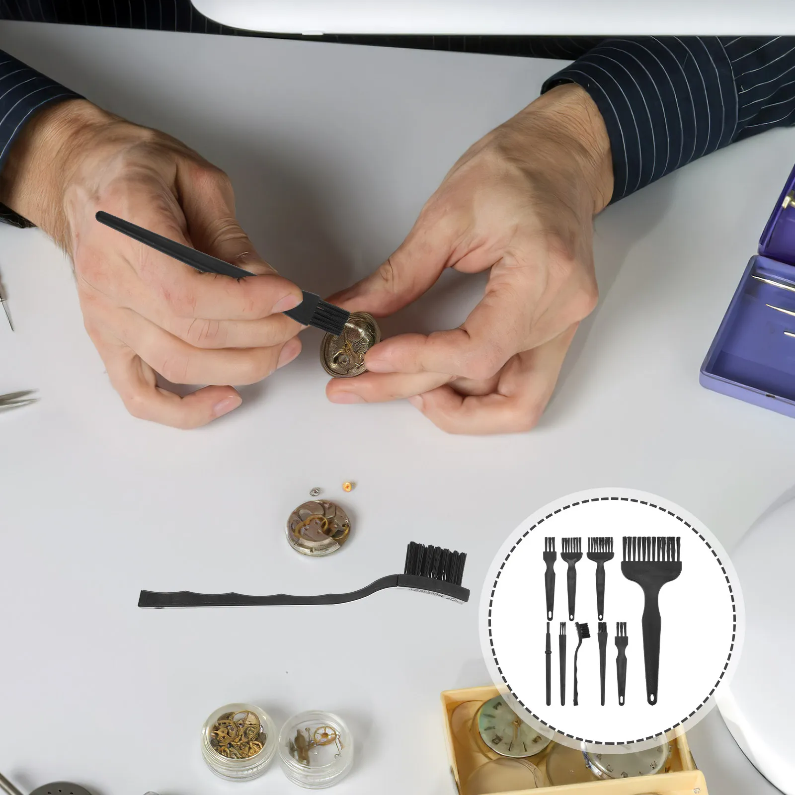 

Набор из 8 щеток для чистки бритв с прочными щетинками, не оставляющими ворса, и удобной ручкой, для ухода за электробритвами и триммерами