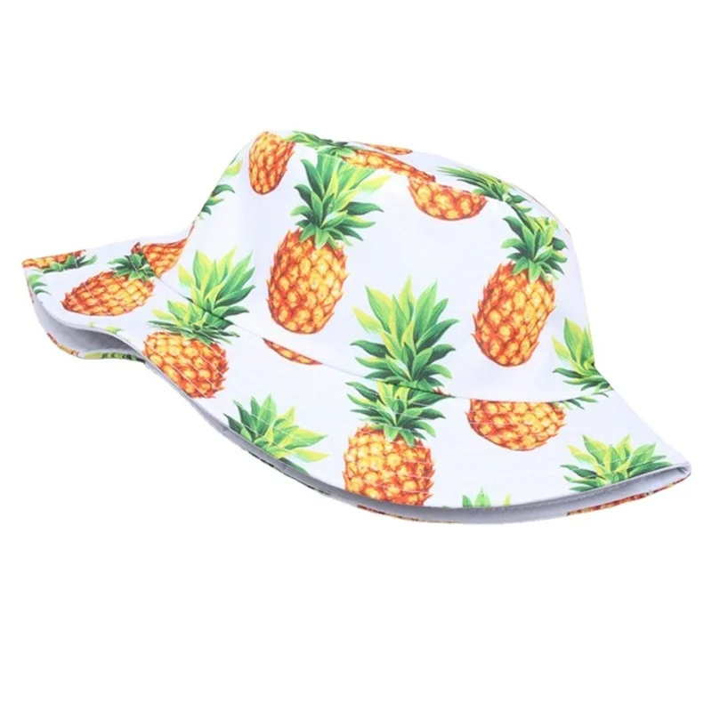 Summer Lemon Printed Bucket Hats For Women Men Kids Cherry Pineapple Double-Sided Panama Caps Fishing Bob Sun Fisherman\'s Hat