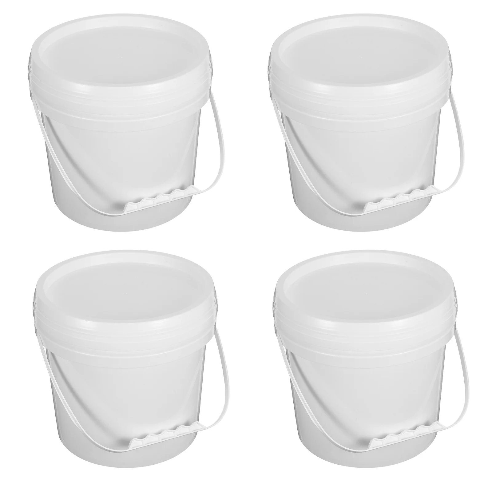 

4Pcs Large Capacity White Plastic Food Storage Buckets Airtight Lids Portable Handle Multipurpose Containers for Ice Cream Jam