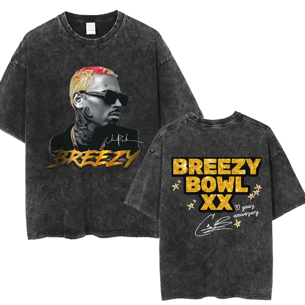 ウォッシュド・クリス・ブラウン ミュージックアルバムカバープリントTシャツ ブリージーボウルXXツアー2025 グッズTシャツ メンズ レディース ヒップホップ 高品質Tシャツ