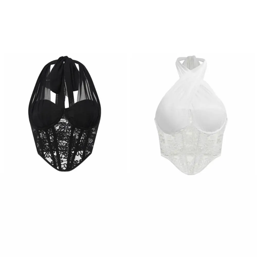 شبكة الدانتيل بروتيل شفافة سليم صالح الرقبة الرسن المحاصيل القمم فتاة حار نمط الحمالة سترة هيكل السمكة مشد بروتيل