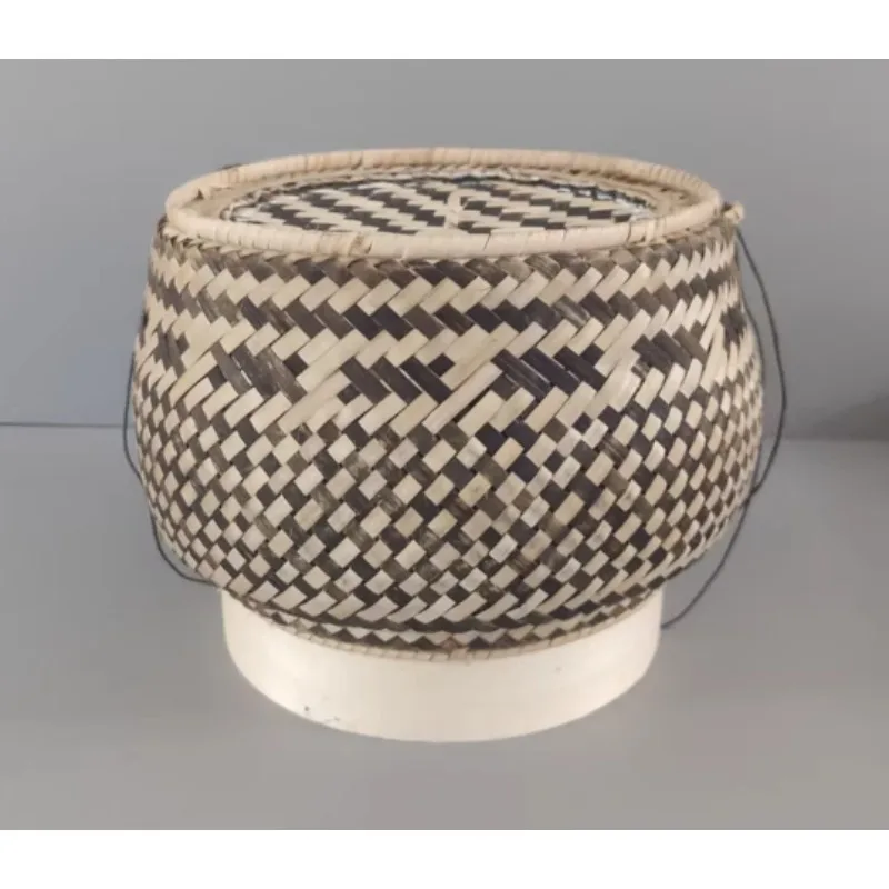 Handmade Natural Bamboo Basket  Sticky Rice Box Round Multipurpose for Tea Storage Bread Fruit Serving Tray Home Decor