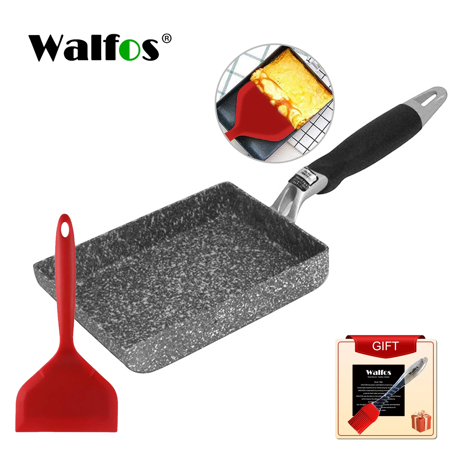 Walfos Frying Pan Tamagoyaki Omelette Black Non-Stick Pan Fry Egg Pan Pancake Kitchen Pot Use for Gas Cooker