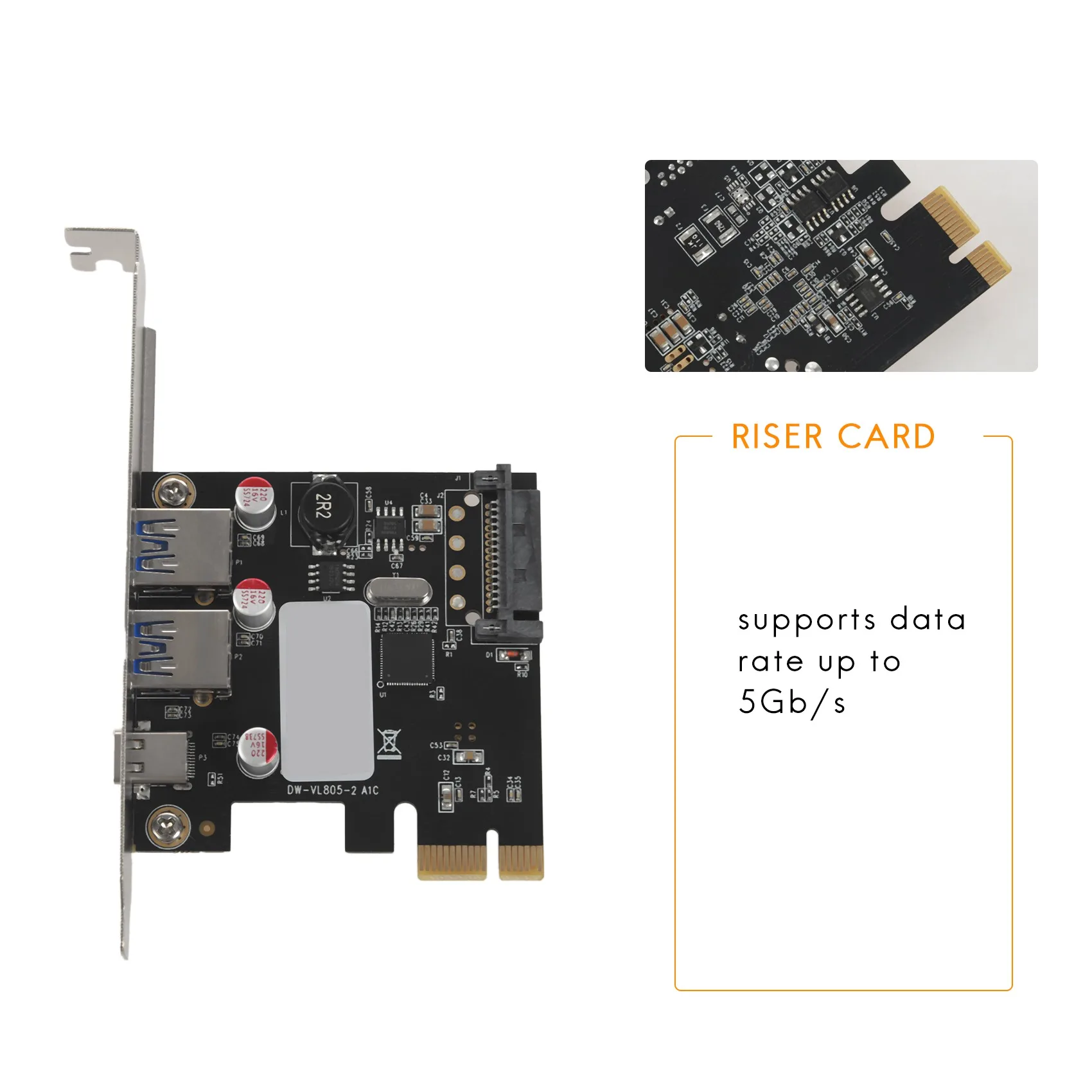 デスクトップPC用pcie拡張カード,pci-e to 1 type c,usb 3.1アダプター,pci expressコントローラーハブ,2 type a 3.0