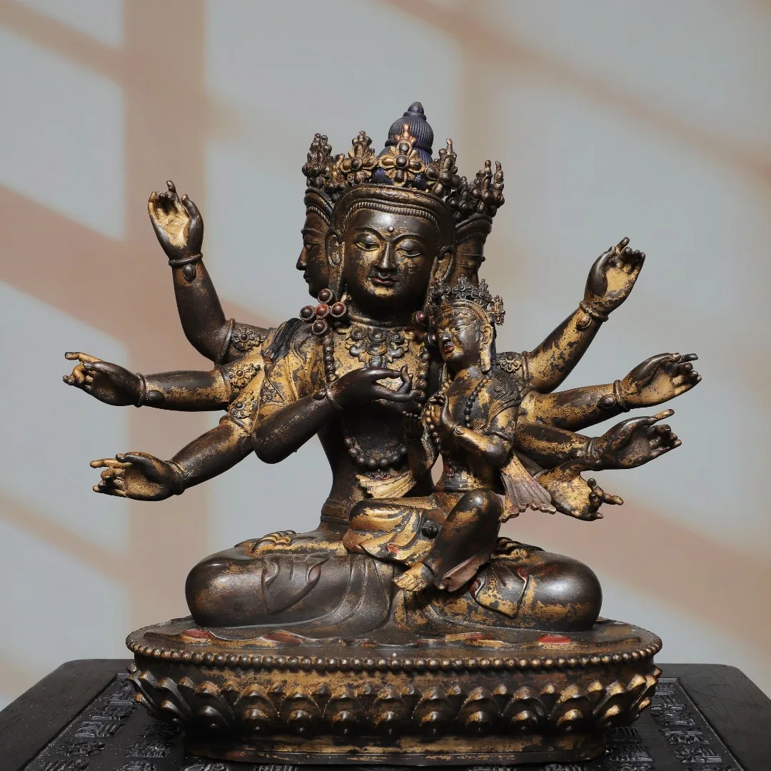 Old Bronze Gilded Cinnabar High Relief Northern Wei Buddha Ushnishavijaya Molizhitian Sitting Buddha Amitabha Worship Hall