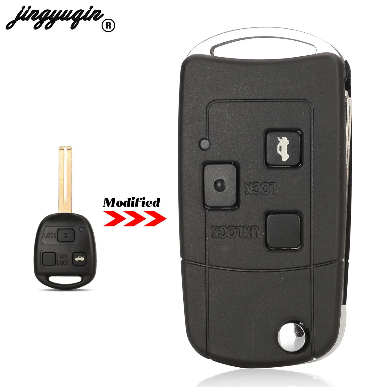 

jingyuqin Modified 3 Buttons Flip Smert Remote Car Key Shell Fob For Lexus RX300 ES300 With TOY40 Blade Replacement