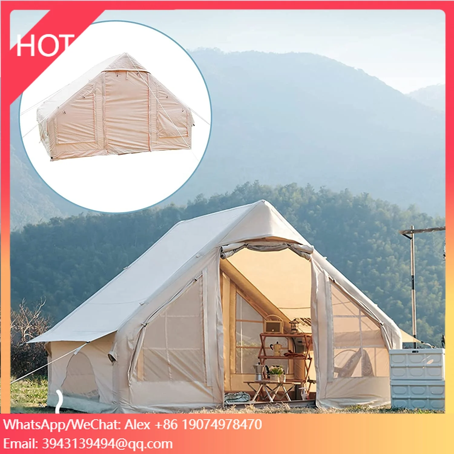 

Wholesale Inflatable Air Tourist Tent Large Canvas Glamping Cabin Tent Family Outdoor Inflatable Camping Tent