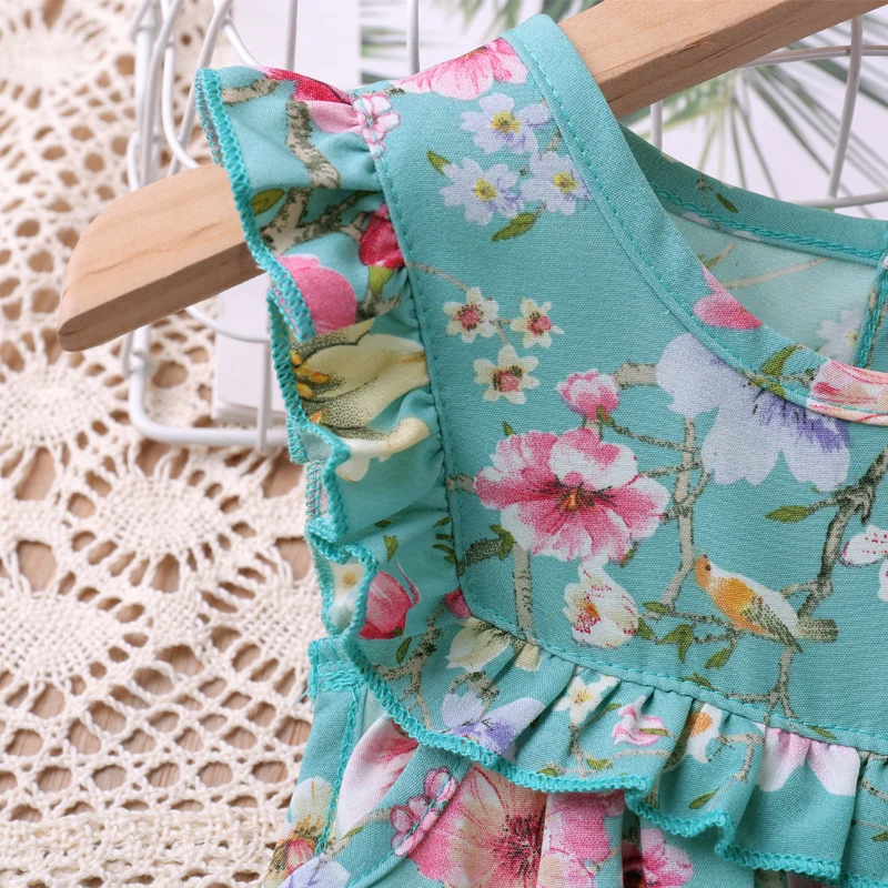 Humor Bear Mädchen Blumendruck Prinzessinnenkleider, geschichtetes Vase-Kleid, lässige Kinderkleidung, modische Sommerkleidung – Detail 5