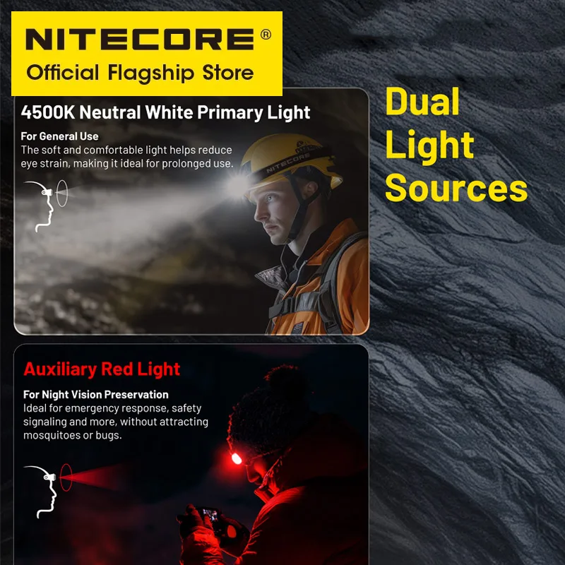NITECORE HC75 UHE E-focus كشافات للعمل 3000 لومن USB-C مصباح أمامي قابل لإعادة الشحن كشاف كاشف، بطارية ليثيوم أيون 5500 مللي أمبير في الساعة 21700