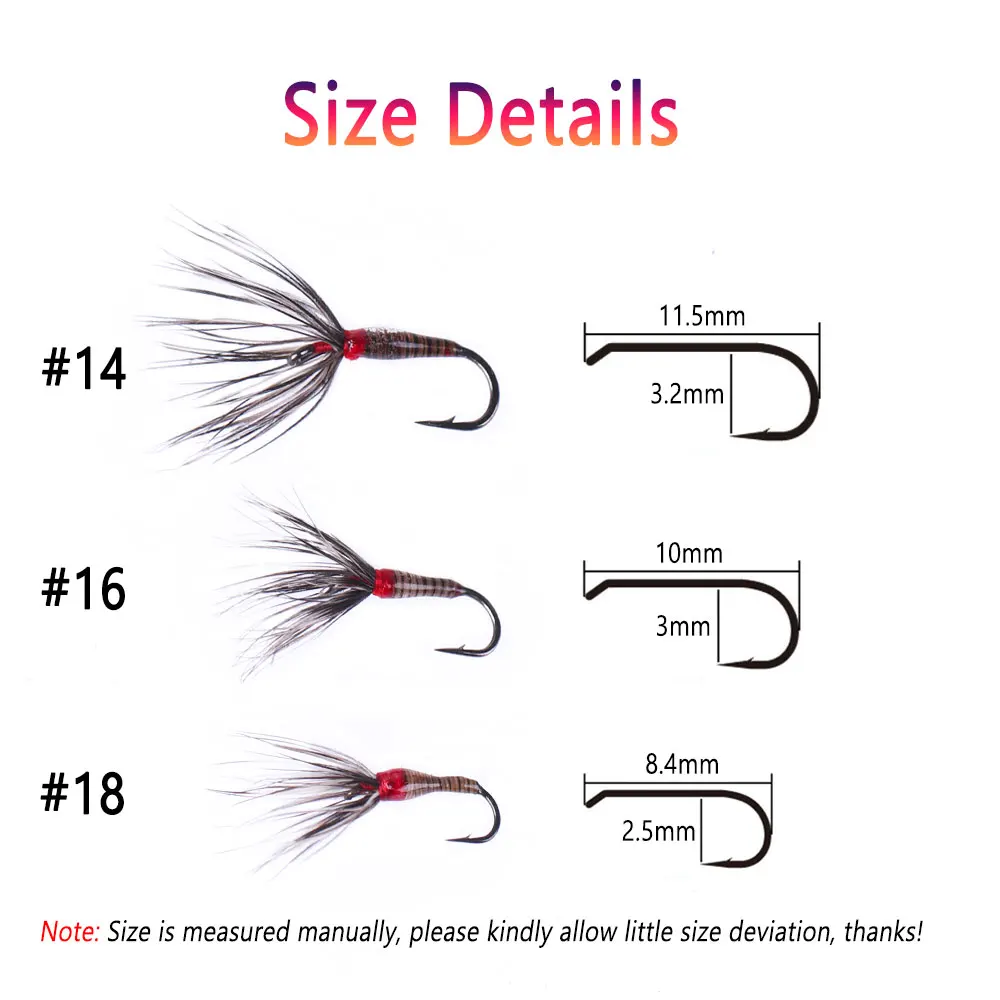 Bimoo 8PCS #14 #16 #18 Epoxy Tenkara Flies Parachute Grizzly Hackle Dry Fly Kebari Trout Steelhead Grayling Fishing Bait Lures