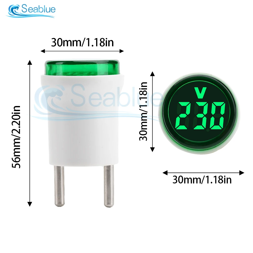 Mini AC 220V 30mm okrągły/kwadratowy wyświetlacz LED cyfrowy woltomierz wskaźnik EU Plug zakres pomiarowy: 50 ~ 500V