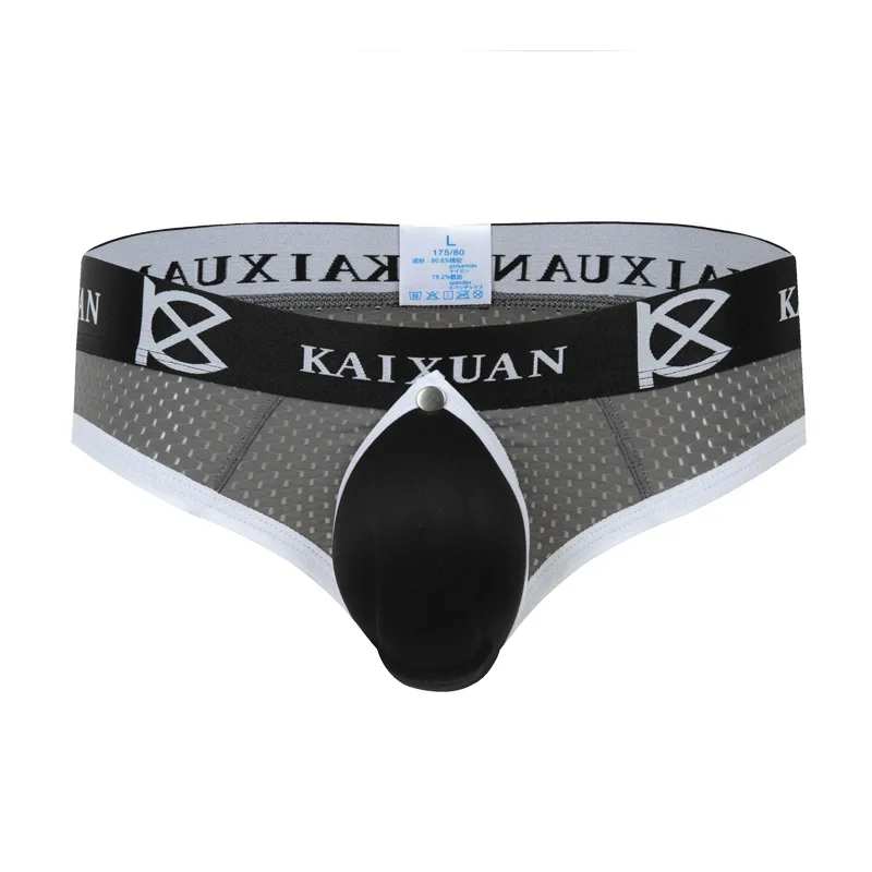 Men\'s Thong U convex cup ice silk breathable mesh single thong underpants