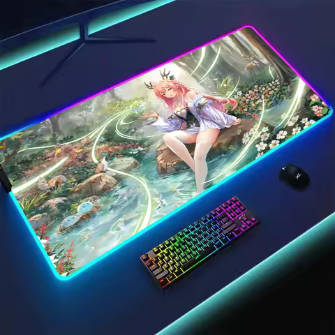 RGB Mouse pad elf girl in the forest LED glow gaming mat rubber anti-slip Desk Mat gamer pc accessories Gaming keypad mousepad