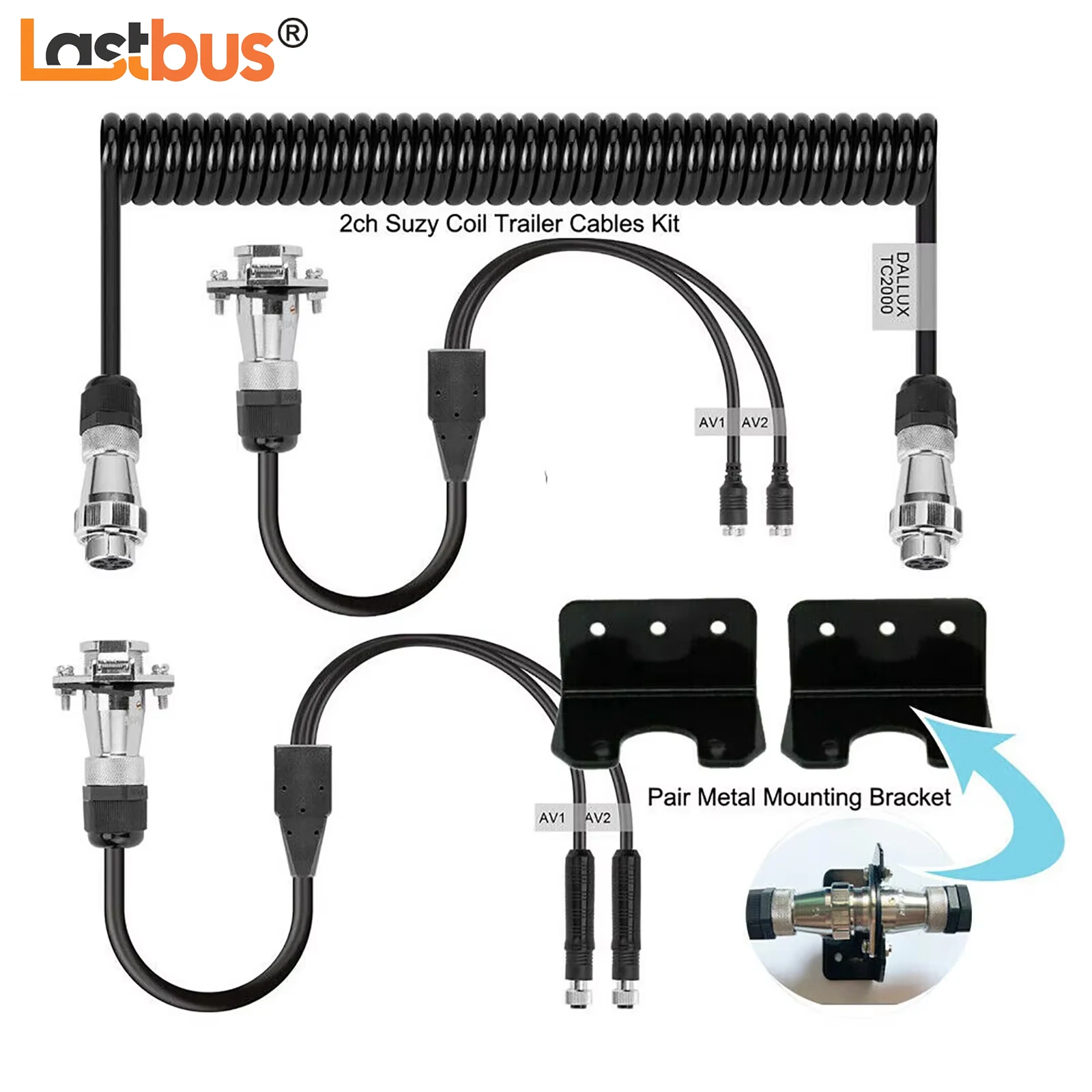 

Lastbus 2 CH Heavy Duty Trailer Cable Suzy Coil 4PIN Connector for Caravan with Bracket