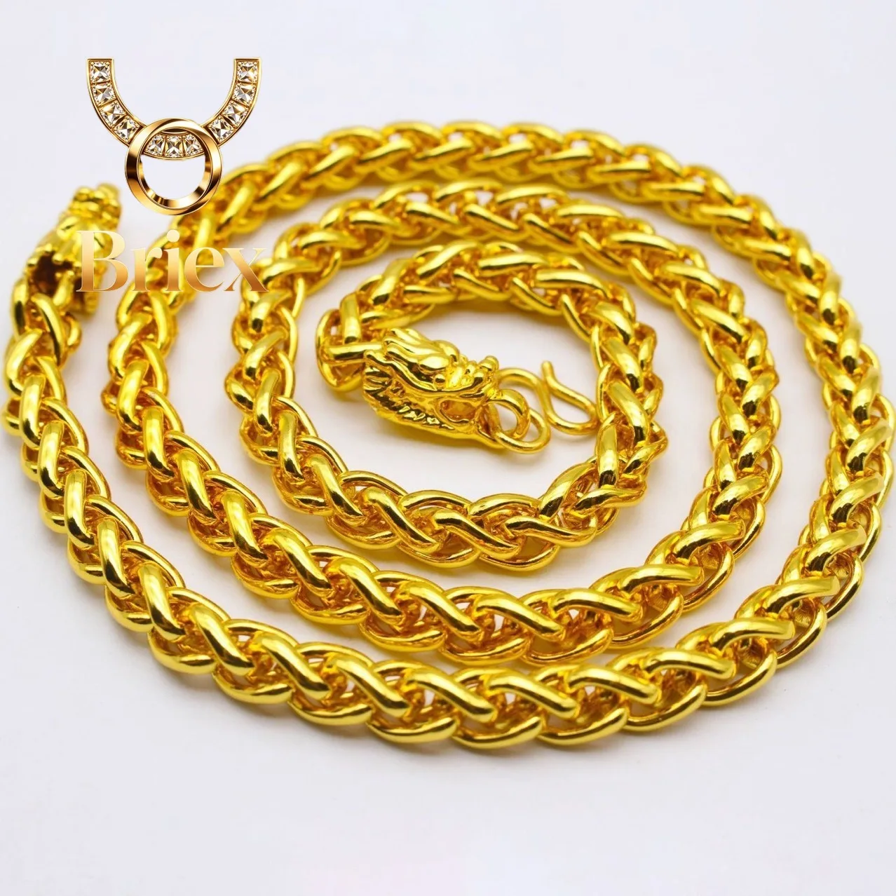 

Briex Jewelry Double Dragon Head Whip Necklace 24K Gold AU999 Men's - Thick chain, heavy gold, double luck, a quality accessory