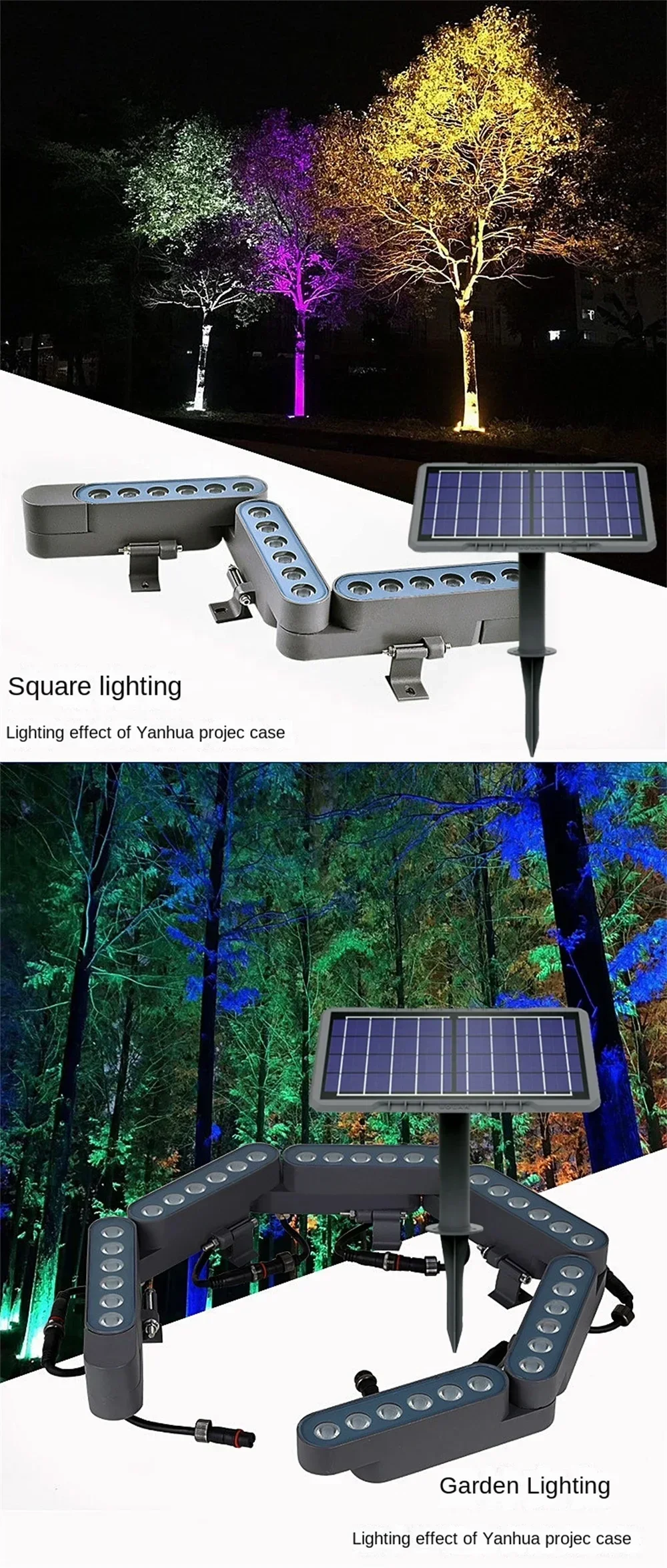 Solar Foldable Tree Lighting 12W Linkable LED solar Hug Tree Lights 24V Outdoor Waterproof Aluminum Garden Palm Tree Ring Light