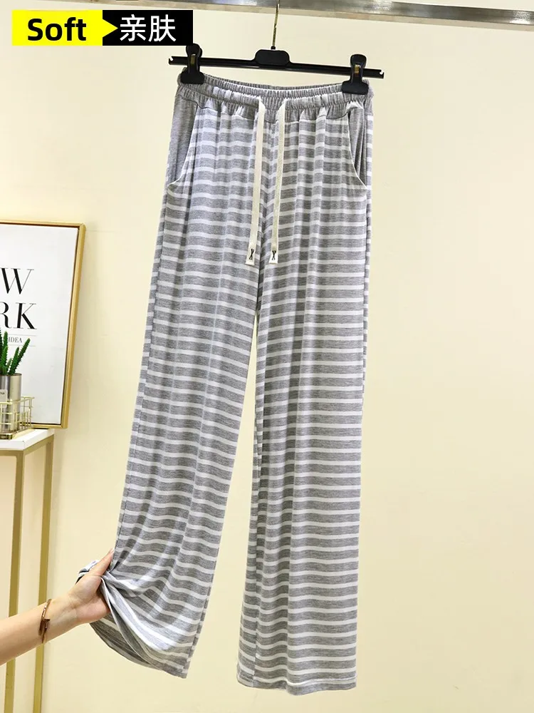 Pantaloni larghi a gamba dritta Pantaloni estivi da donna in modal sottile Dstring Home Spwear Pantaloni lunghi da indossare casual all'aperto di grandi dimensioni