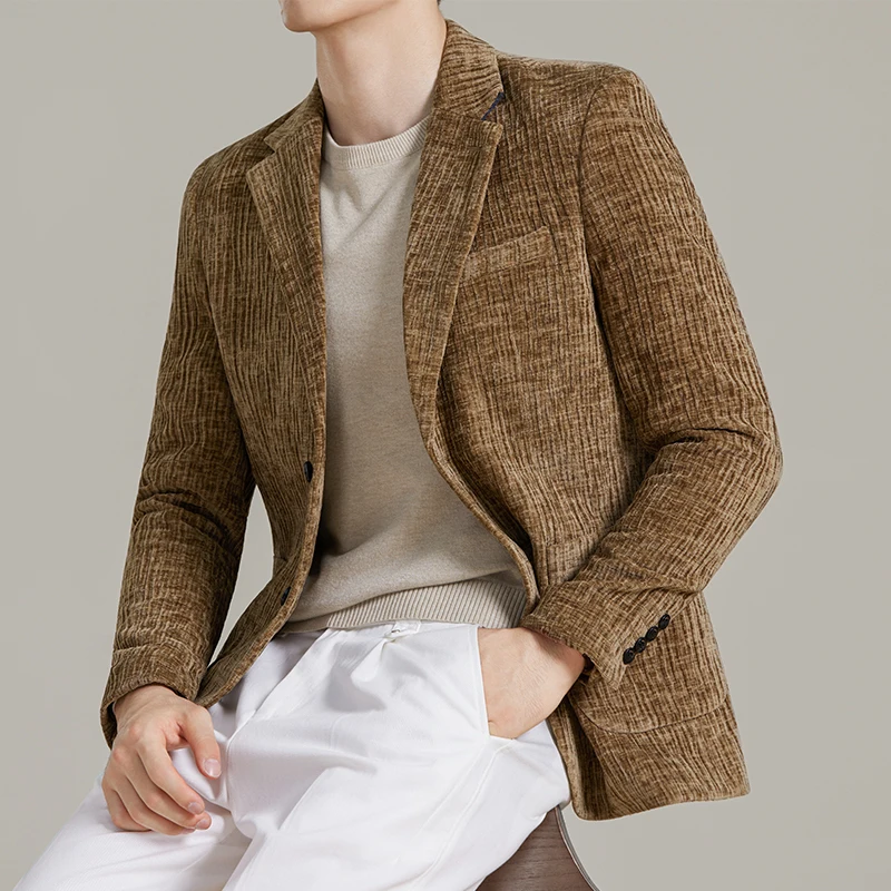 

Chenille Blazer Homme Korean Luxury CLothing Business Formal Wear Casual Mens Blazers Jackets Slim Fit Single Breasted Suit Coat