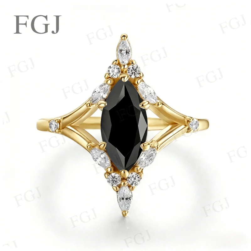 Vintage Marquise-Schliff Moissanit-Ring - 925 Silber D-Farbe/Schwarz/Champagner Feiner Schmuck Verlobungs- und Muttertagsgeschenk für Frauen – Detail 5