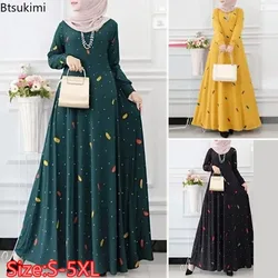 Abayas de manga longa muçulmana para mulheres, vestido maxi estampado boêmio, vestido casual de férias, vestimenta elegante kaftan de Dubai, moda