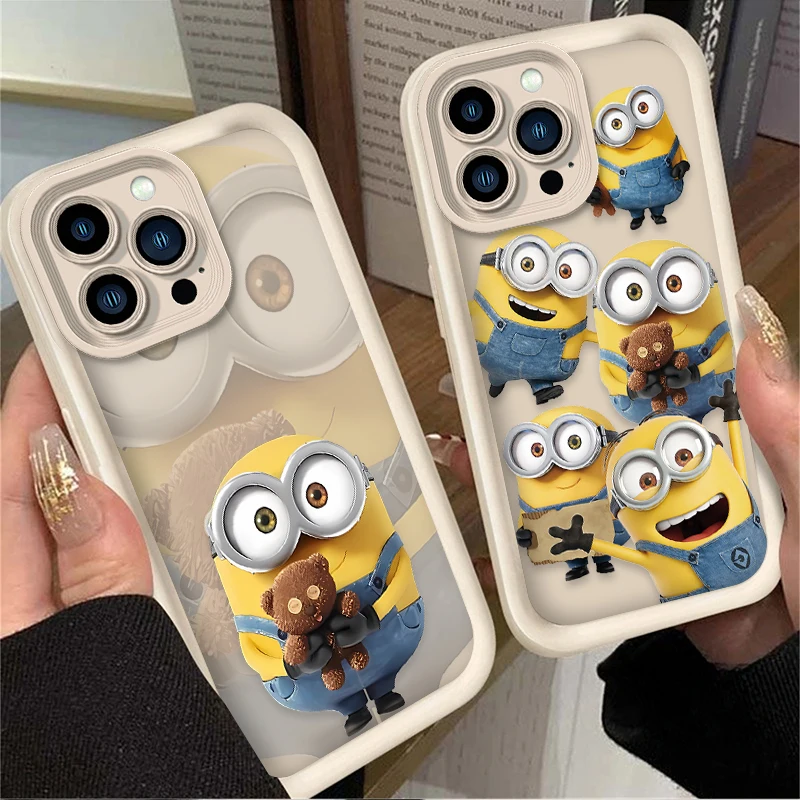 Cartoon M-Minions Doll Case For iPhone 16 16E 15 14 13 12 11 Pro Max X XS X S Max XR SE 2020 SE4 7 8 Shockproof Silicone Cover - náhled 2
