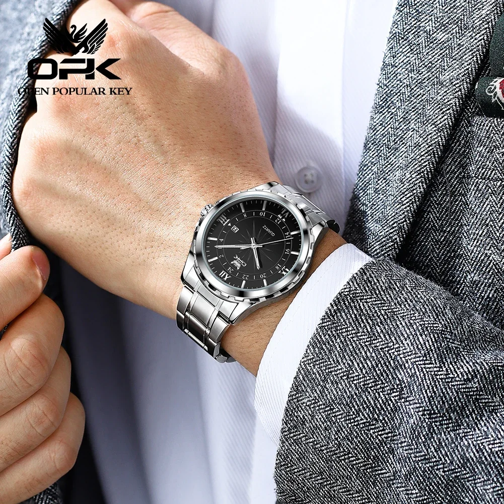 OPK 6003 New Fashion Retro Quartz Watch For Men Waterproof Luminous Calendar Leather Man Wristwatch Luxury Original Mens Watch