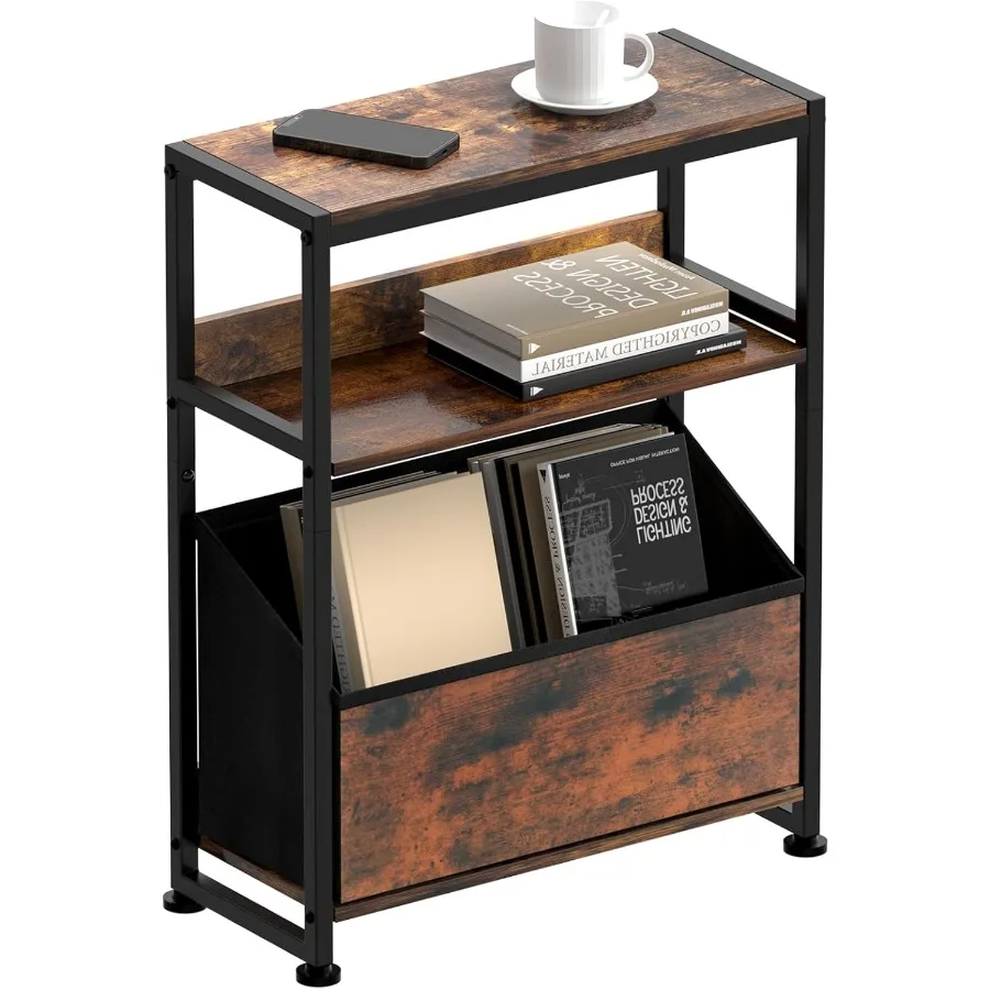 

3 Tier End Table Small Side Table for Small Space Sofa Table with Fabric Drawer Bedside Tables with Storage Shelf for Living Ro