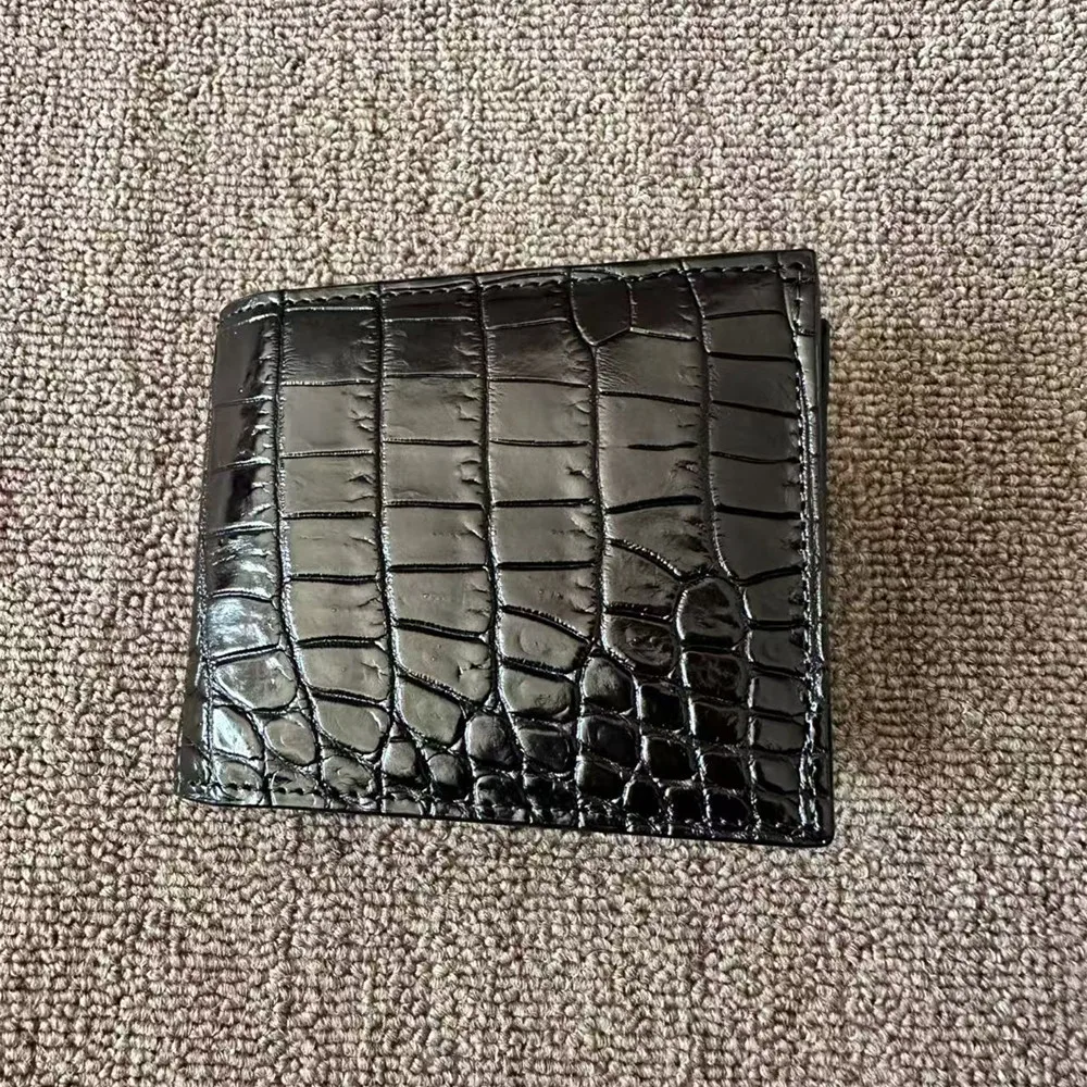 Crocodile Skin Belly Leather Double-Sided Wallet for Men, Genuine Leather Short Business Multifunctional Card Holder, Horizontal