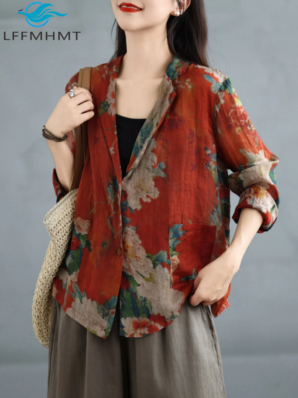 China Style Vintage Flower Print Cotton Linen Suits Coat Women Spring Summer Fashion Good Quality Elegant Sun-protection Jacket