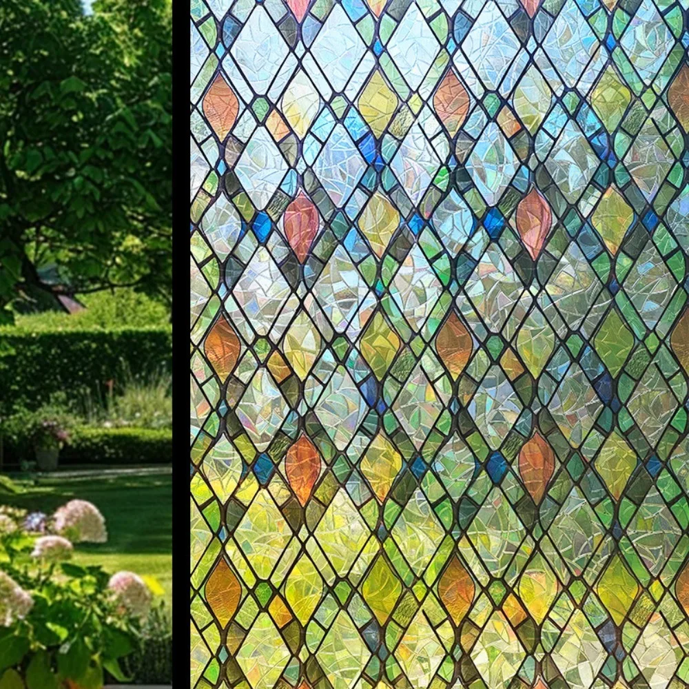 3D Pattern Window Privacy Film Static Cling Anti-Look Protection Decorative Glass Film Removable Rose Floral