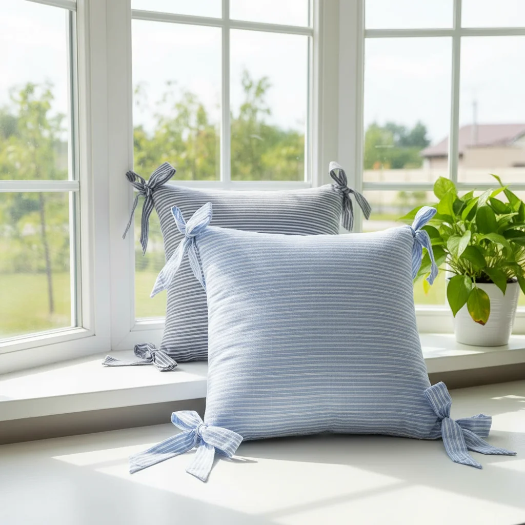 BUYNOW 1 Stück Farbig Gewebter Gestreifter Quadratischer Schleifenkissenbezug Koreanischer Stil Süßer Wohnzimmer-Sofakissenbezug Party Heim Schlafzimmer Deko – Detail 8
