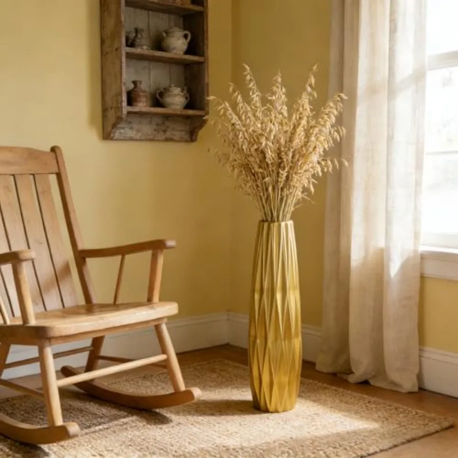 Gold Ceramic Tall Floor Vase 28 Inch for Home Decor Modern Farmhouse Living Room Bedroom Use Elegant Gold Finish Lightweight Pl