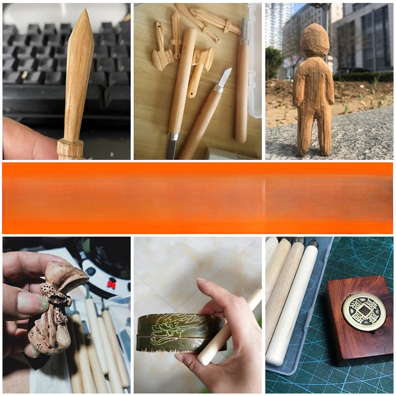 Woodworking Carving Knife Set Tool Alloy Steel Blade Carpenter Seal Carving Sample Wooden Handle Grinding Stone Manual Tools DIY