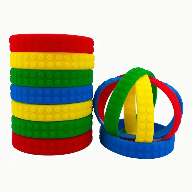 20pcs Fun Party Wristband Embossed Block Party Silicone Bracelet Building Block Bracelet Party Gift