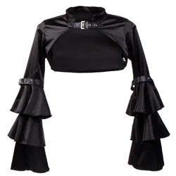 Black Satin Ruffle Flare Sleeve Vintage Steampunk Coat Victorian Gothic Clothes