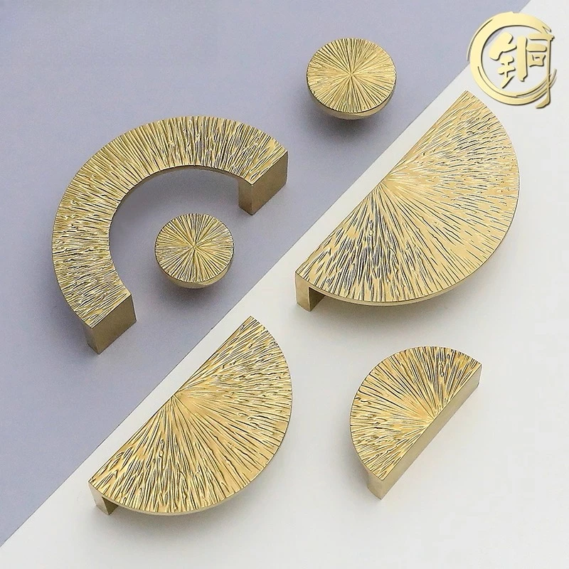 Kenop Lemari Laci Setengah Lingkaran Model Palu, Kenop Furnitur Mewah Gaya Nordik, Gagang Pintu Kabinet Dapur Kuningan