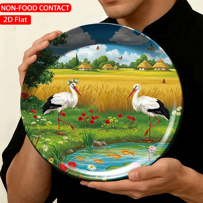 1pc FORJN Modern Ceramic Plate - Round & Paddy Fields Wall/Table Decor Suitable, Living Room, Bedroom, Dining Table - Elegant