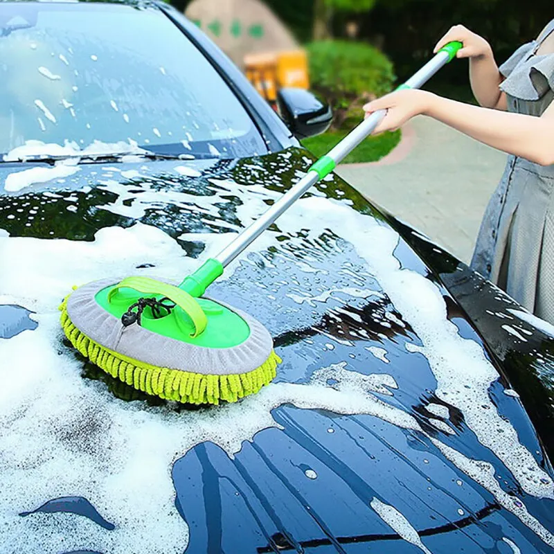 

2 In 1 Car Cleaning Brush Car Wash Brush Telescoping Long Handle Cleaning Mop Broom Auto Accessories Adjustable Super Absorbent