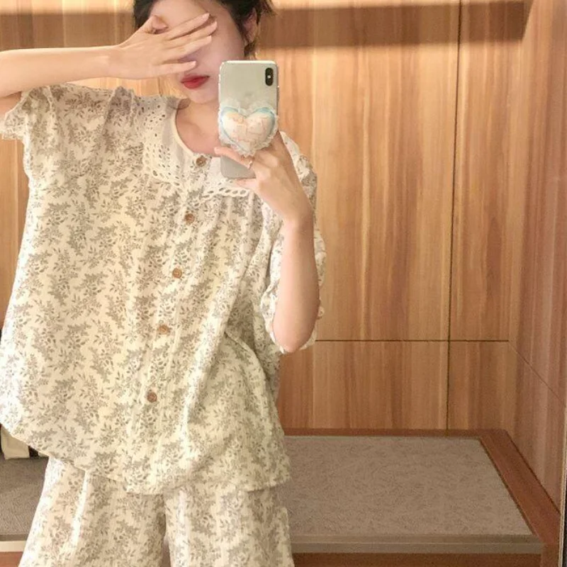 Summer Pajamas New Korean Style Shorts Pajamas for Women Cute and Sweet Style Floral Student Dormitory Summer Home Clothes Set
