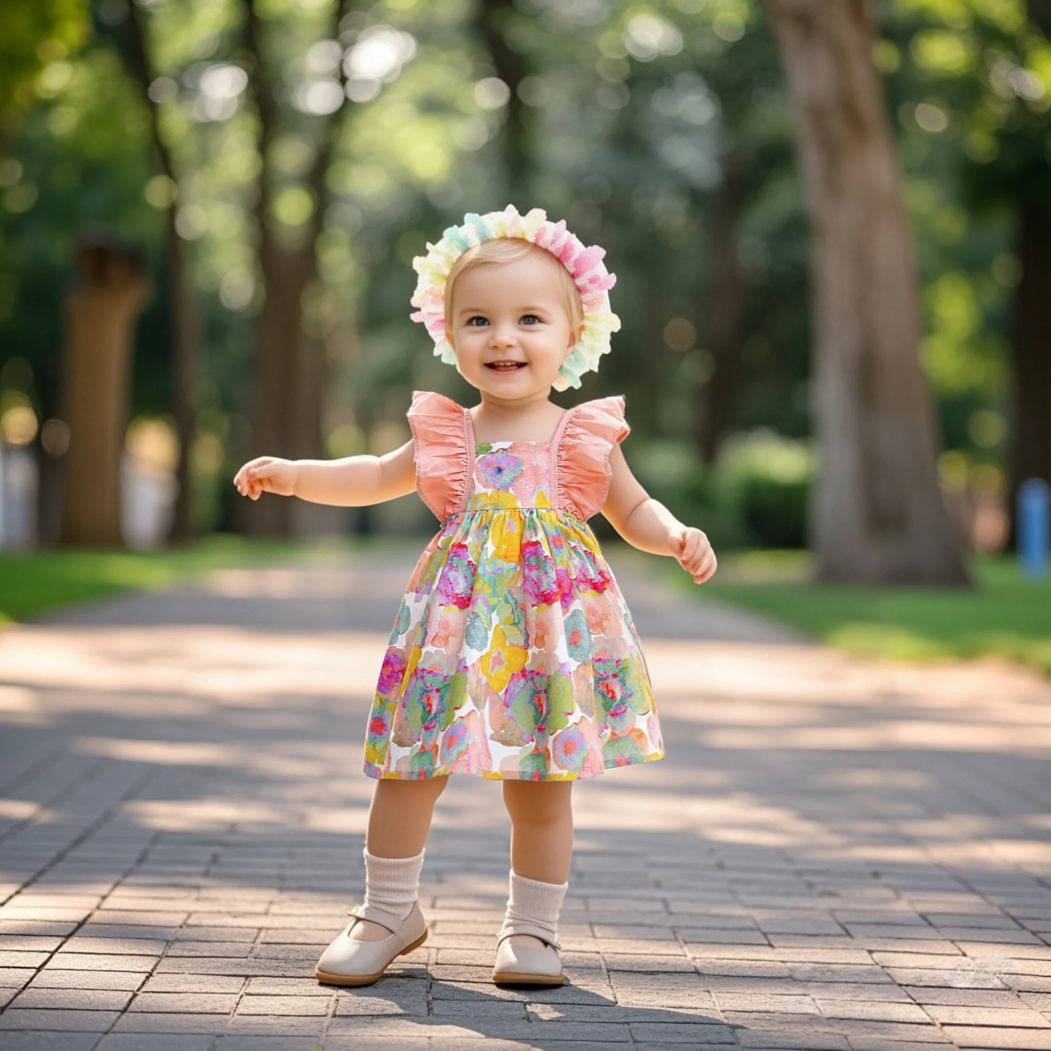 

Baby Dresses Summer Cotton Backless Square Neck Gradient Color Flowers Baby Girl Dress Sweet Casual Beach Baby Clothes With Hat