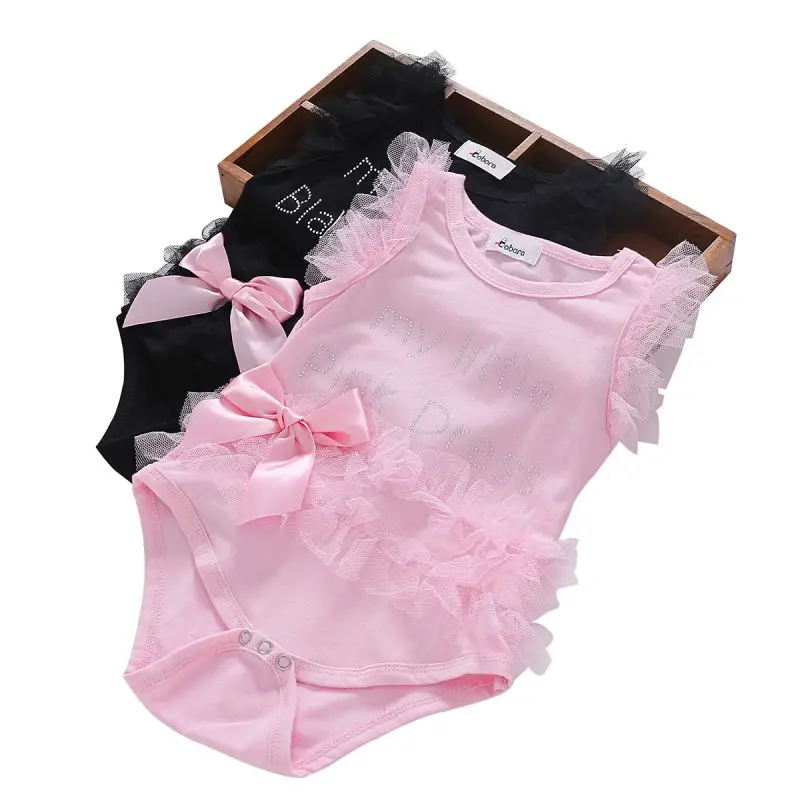 Baby Girl Clothes Lace Short Sleeve Letter Baby Rompers Newborn Photography Props Dress Infant Jumpsuits Cotton